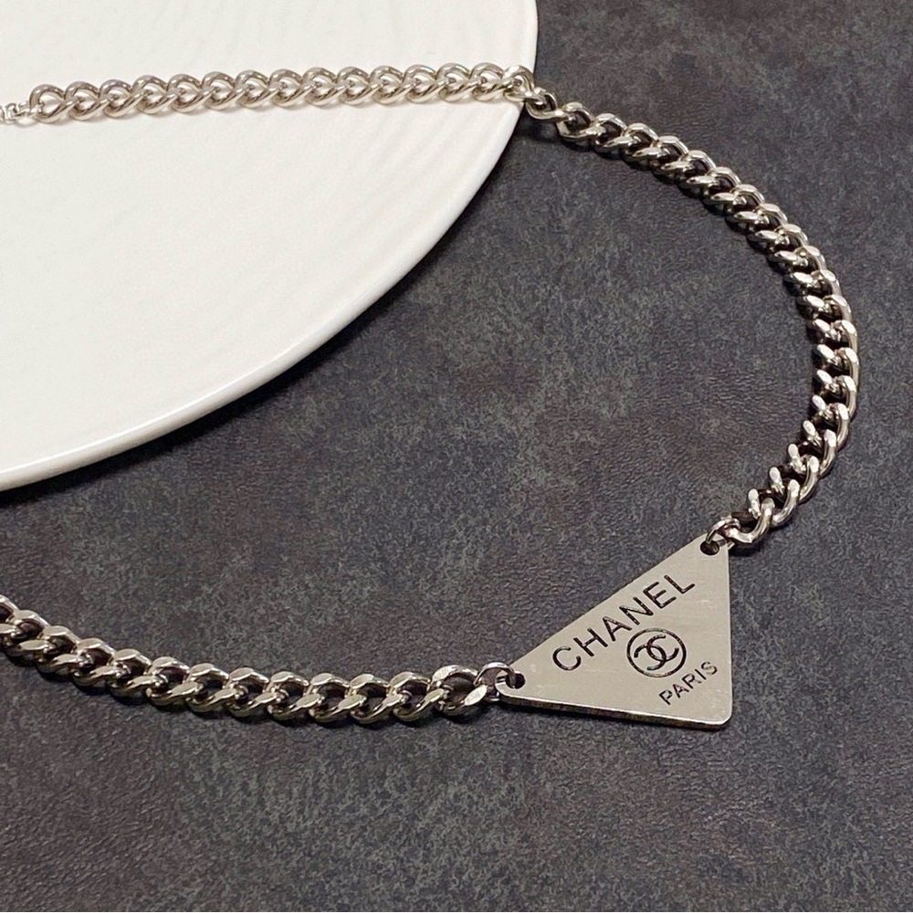 Chanel Triangular Silver Necklace - image 7
